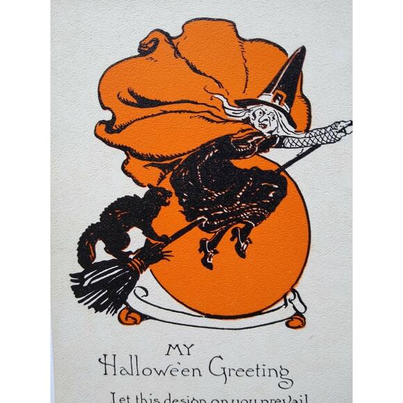 Halloween Fantasy Postcard Metropolitan News 1133 Black Cat Witch Non Posted - Picture 1 of 4